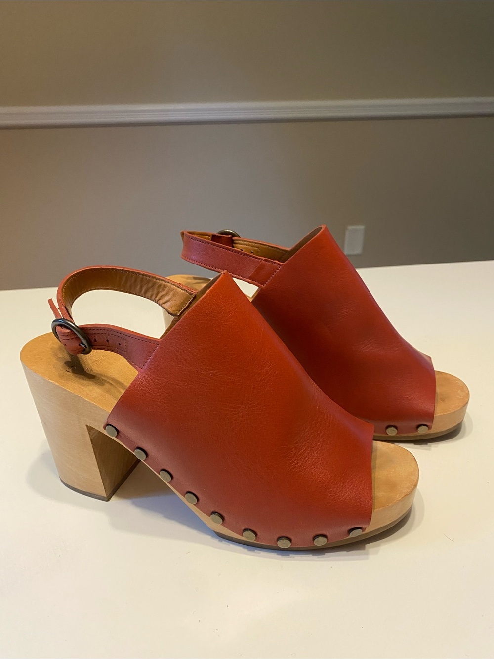 NEW Sezane Dakota High Clogs Terracotta Leather Size 39 (US 8) - Picture 2 of 9